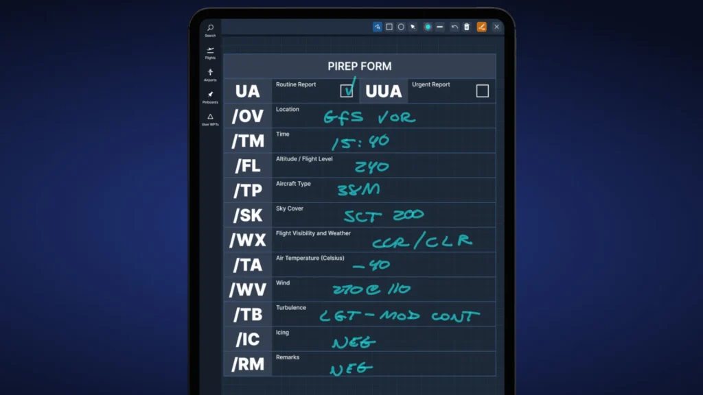 Template PIREP no Navigraph Scratchpads