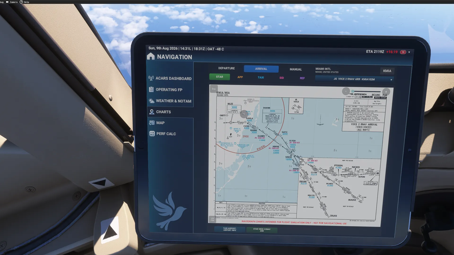 Navigraph arrival chart for Miami displayed on the BlueBird 757 electronic flight bag